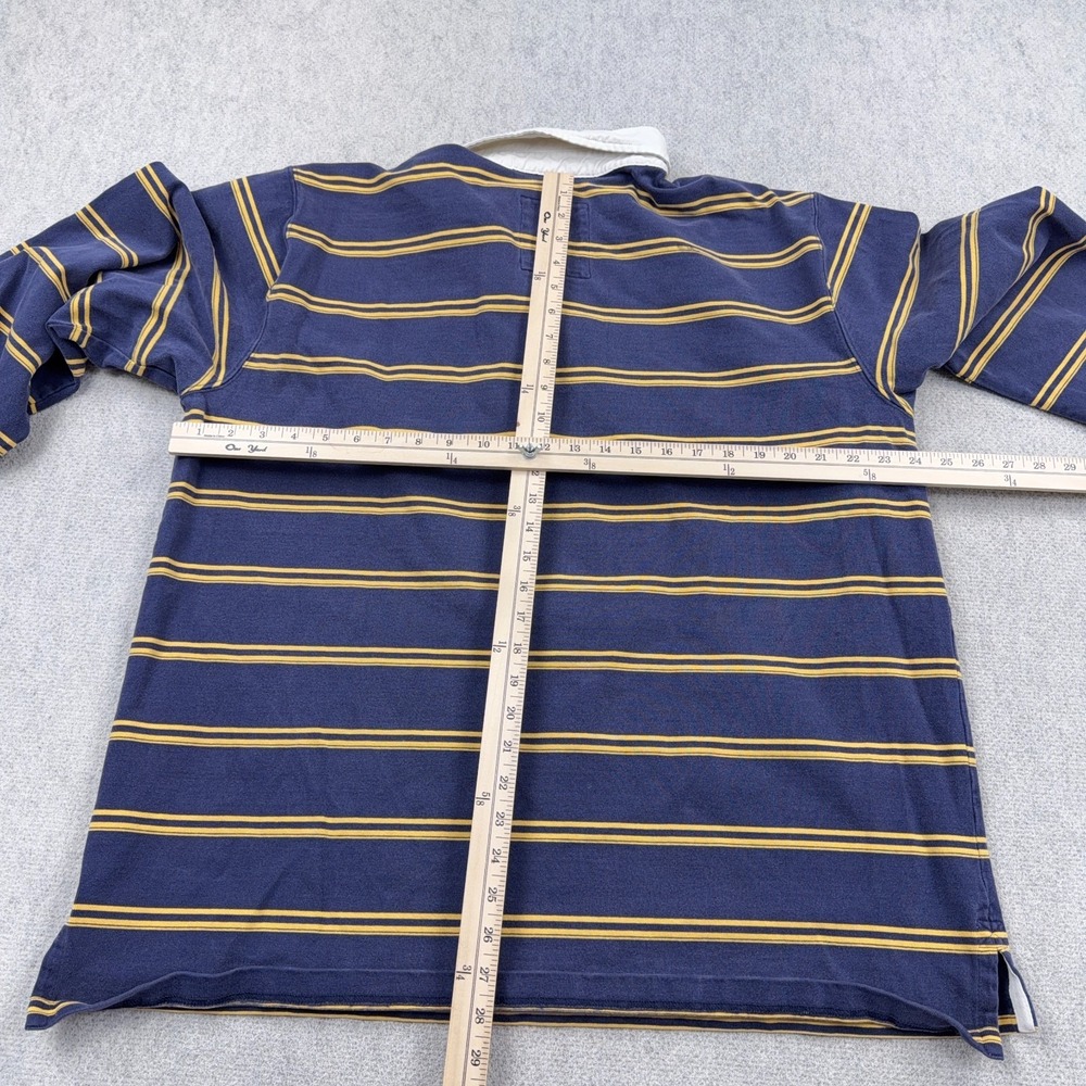 LL Bean Rugby Polo Shirt Men XL Blue Yellow Striped Long Sleeve VTG White Collar - Picture 8 of 12